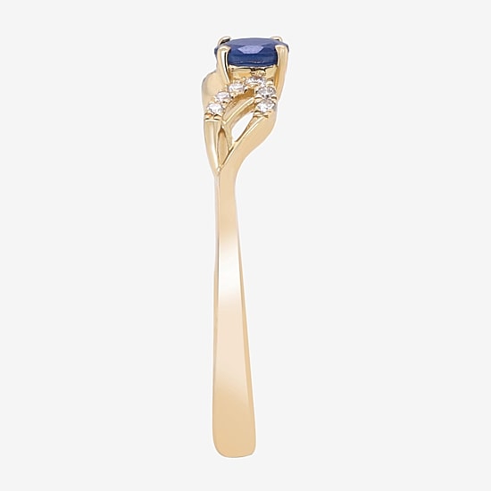 Limited Quantities! Womens Diamond Accent Genuine Blue Sapphire 10K Gold Cocktail Ring