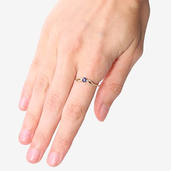 Limited Quantities! Womens Diamond Accent Genuine Blue Sapphire 10K Gold Cocktail Ring