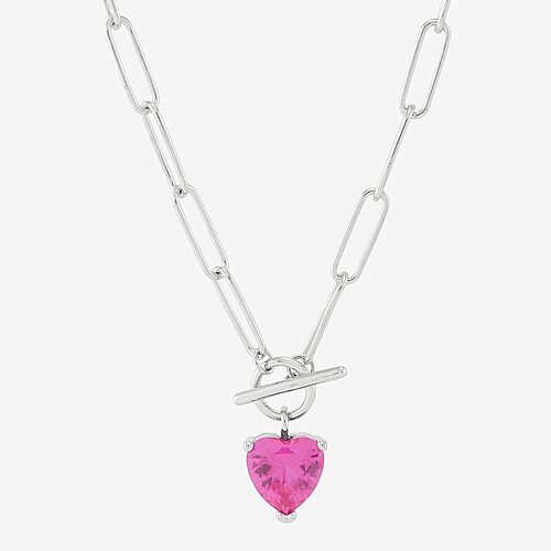 Limited Quantities! Womens Lab Created Pink Sapphire Sterling Silver Heart 18 Inch Pendant Necklace, One Size, Pink