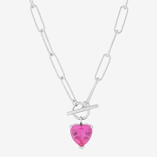 Limited Quantities! Womens Lab Created Pink Sapphire Sterling Silver Heart 18 Inch Pendant Necklace