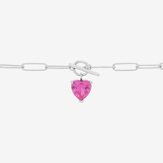 Limited Quantities! Womens Lab Created Pink Sapphire Sterling Silver Heart 18 Inch Pendant Necklace