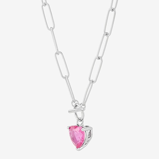 Limited Quantities! Womens Lab Created Pink Sapphire Sterling Silver Heart 18 Inch Pendant Necklace