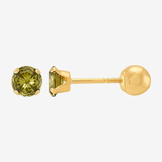 Limited Quantities! Green Cubic Zirconia 14K Gold 4mm Stud Earrings