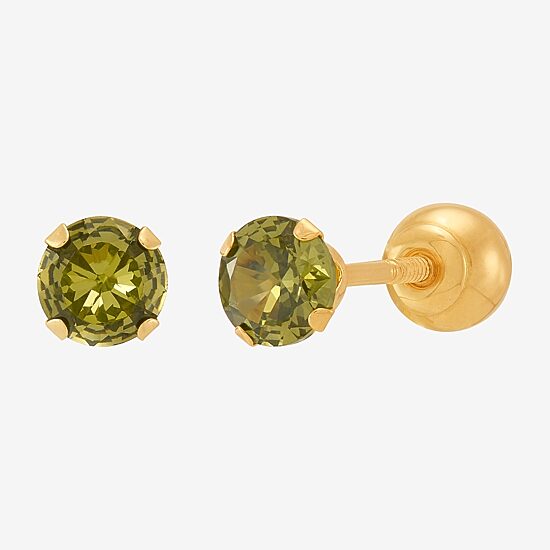 Limited Quantities! Green Cubic Zirconia 14K Gold 4mm Stud Earrings