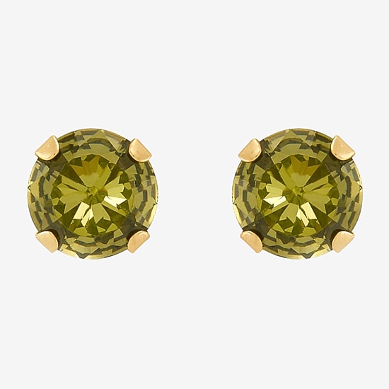 Limited Quantities! Green Cubic Zirconia 14K Gold 4mm Stud Earrings