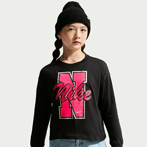 Nike Big Kid Girls Round Neck Long Sleeve Active T-Shirt, Medium, Black