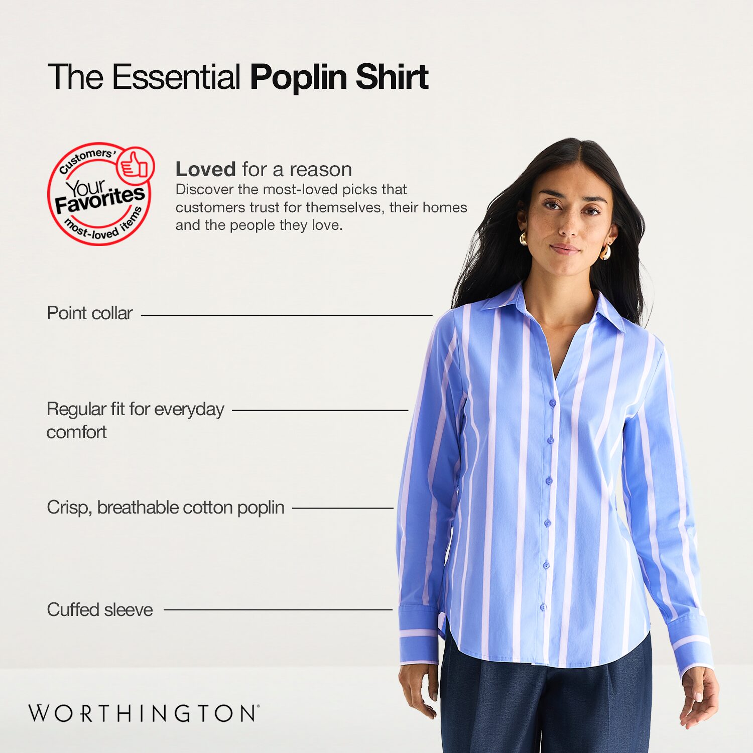 Worthington Womens Essential Poplin Shirt