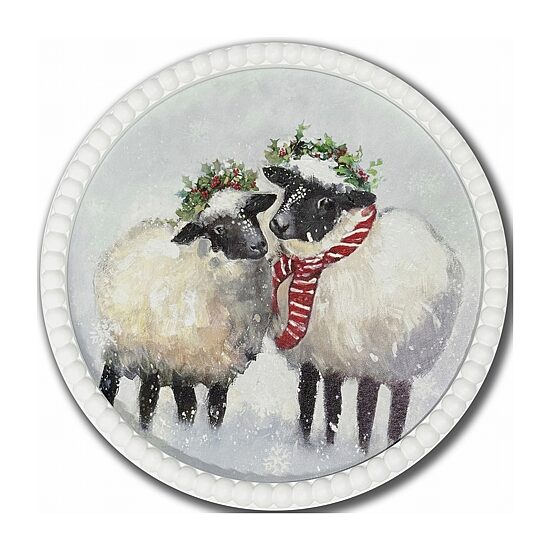 Streamline Art Christmas Sheep Snowy Wreaths Embellished Canvas Art