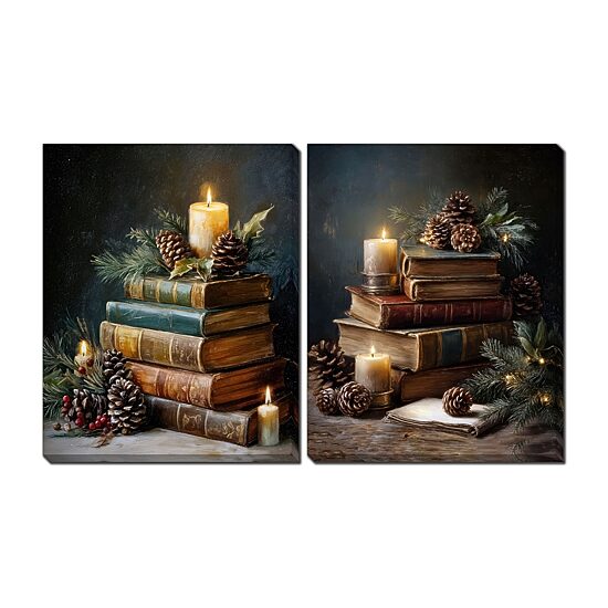Streamline Art Books And Candles Embellished Canvas Art
