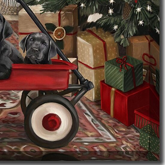 Streamline Art Christmas Room With Puppies Embellished Canvas Art