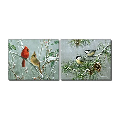 Streamline Art Birds In Sumac Embellished Canvas Art In Green