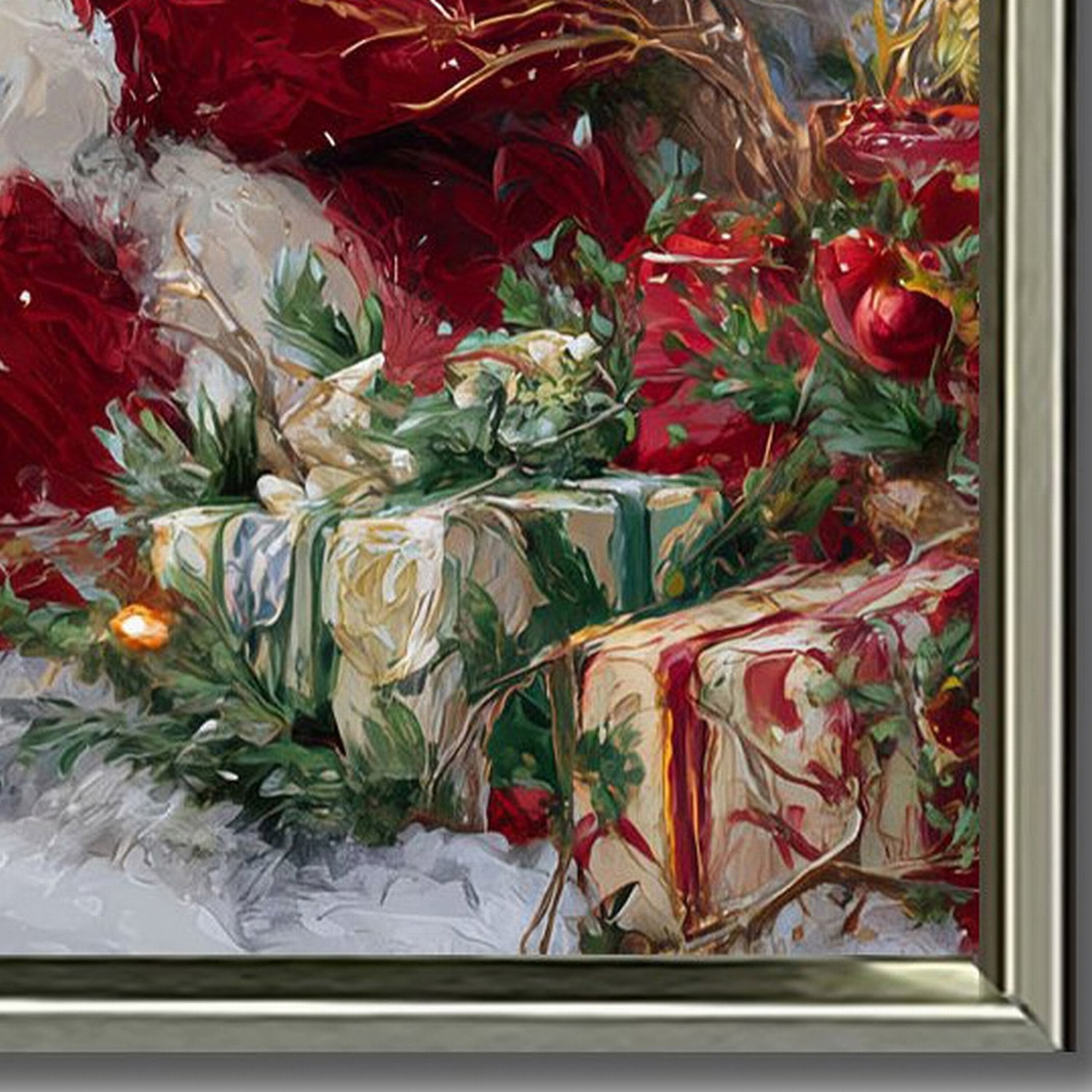Streamline Art Santa With Reindeer Embellished Canvas Art