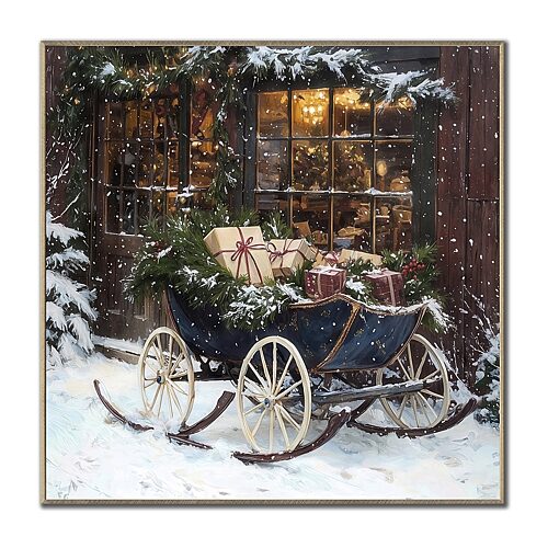 Streamline Art Sleigh Bells And Storefronts Embellished Canvas Art In Blue