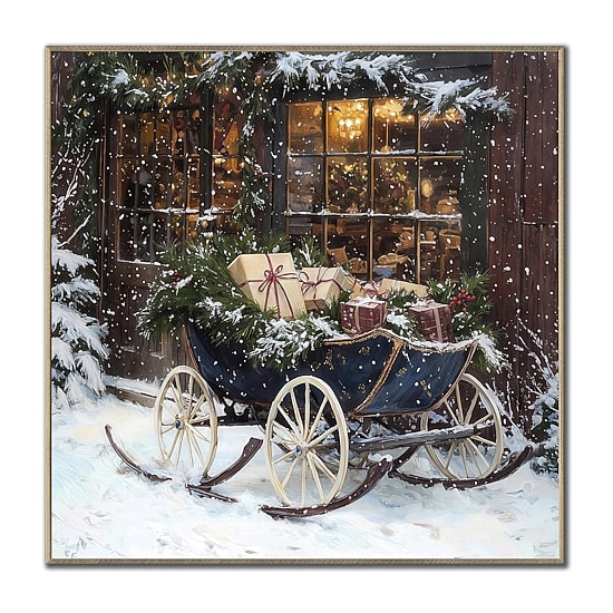 Streamline Art Sleigh Bells And Storefronts Embellished Canvas Art
