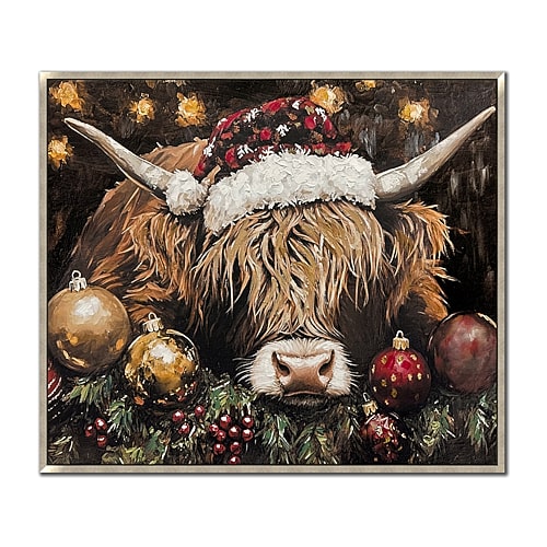 Streamline Art Festive Highland Spirit Embellished Canvas Art In Brown
