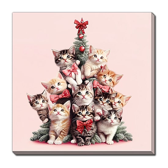 Streamline Art Christmas Tree Kittens Embellished Canvas Art