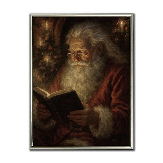 Streamline Art Santa Reading By Candlelight Embellished Canvas Art
