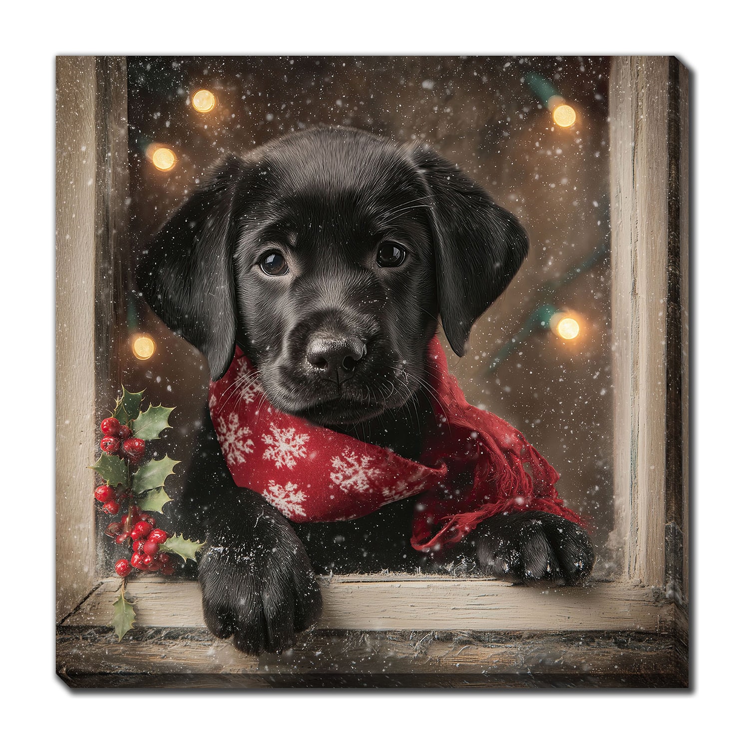 Streamline Art Black Lab Christmas Window Embellished Canvas Art