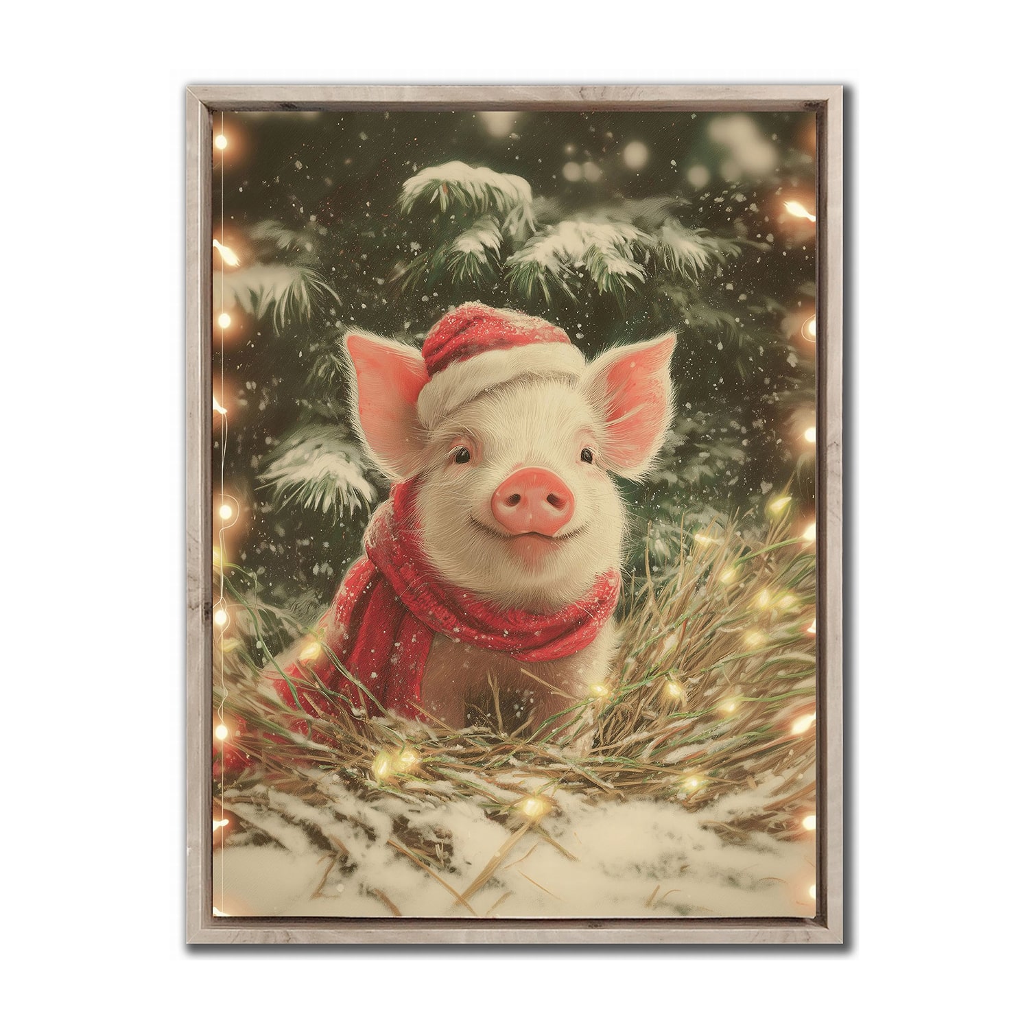 Streamline Art Santa Piglet Embellished Canvas Art