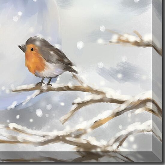 Streamline Art Snowman And Robin Embellished Canvas Art