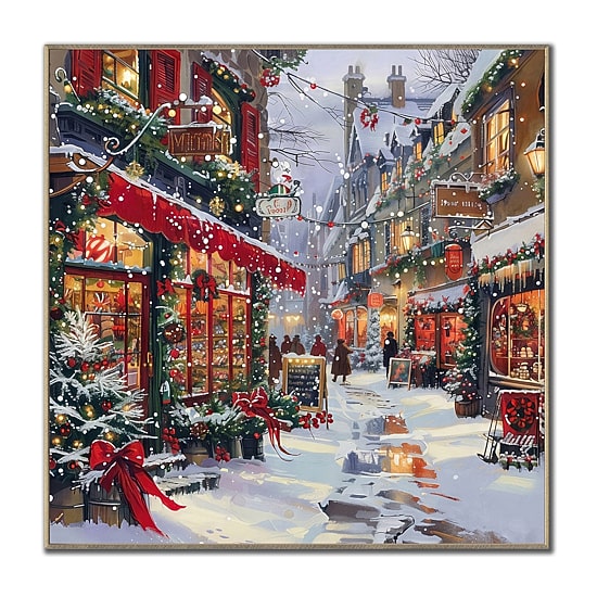 Streamline Art Christmas On Main Street Embellished Canvas Art