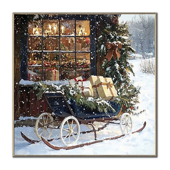 Streamline Art Sleigh Bells And Storefronts Embellished Canvas Art