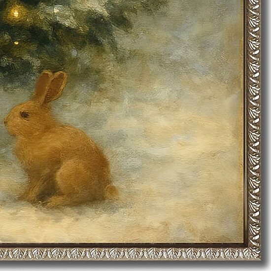 Streamline Art Christmas Tree And Rabbit Embellished Canvas Art