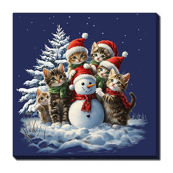 Streamline Art Kitten Snowman Embellished Canvas Art