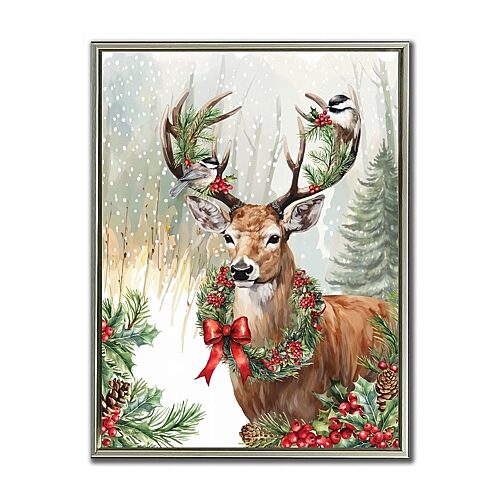 Streamline Art Christmas Deer In The Forest Embellished Canvas Art In Brown