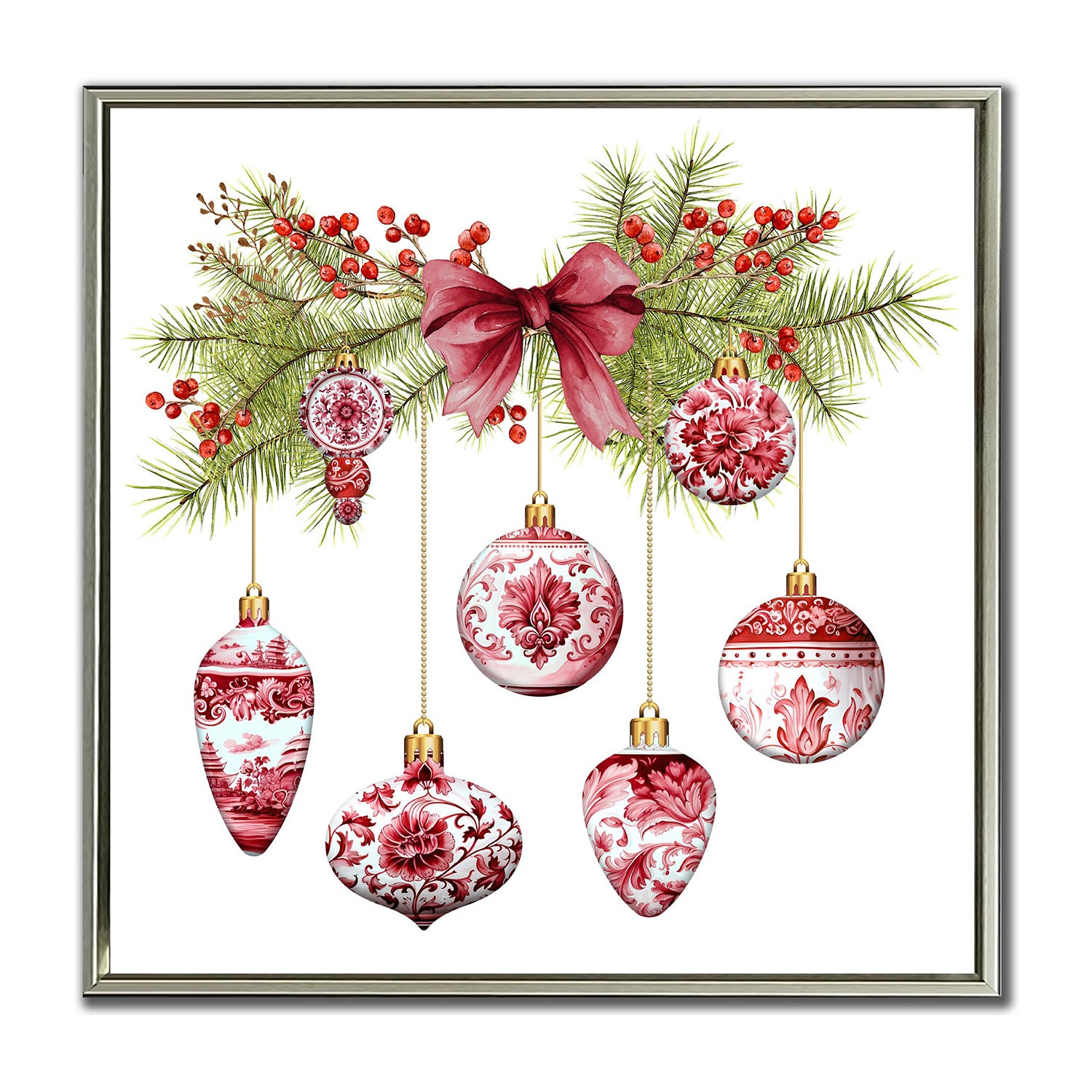Streamline Art Red Chinoiserie Christmas Embellished Canvas Art