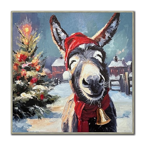 Streamline Art Festive Donkey Embellished Canvas Art In Gray