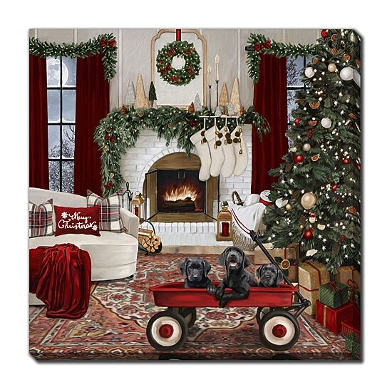 Streamline Art Christmas Room With Puppies Embellished Canvas Art