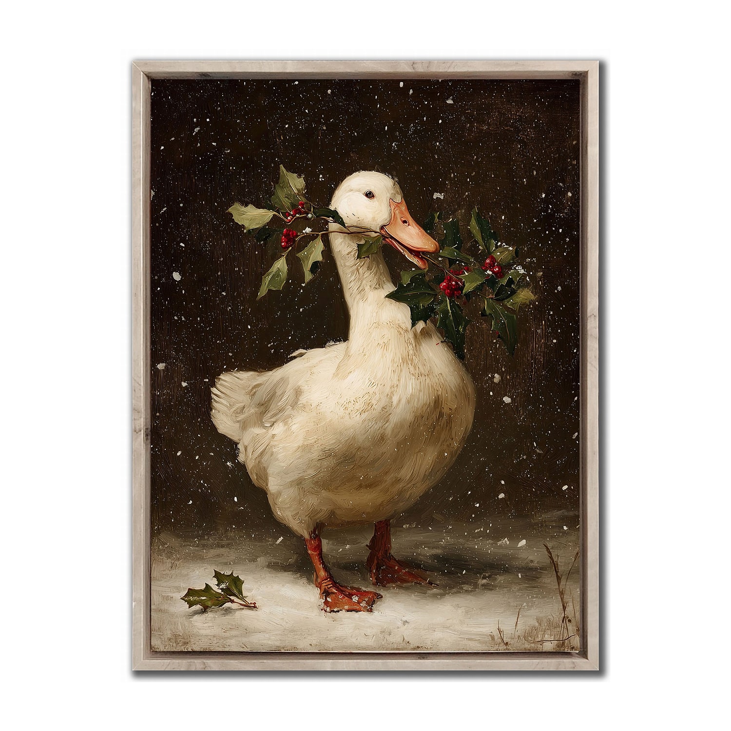 Streamline Art Duck With Holly Embellished Canvas Art