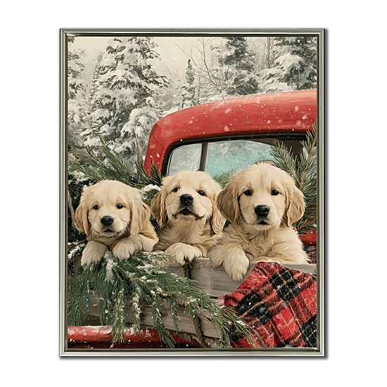 Streamline Art Lab Puppies Christmas Pickup Embellished Canvas Art