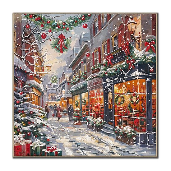 Streamline Art Christmas On Main Street Embellished Canvas Art