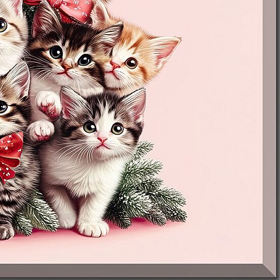 Streamline Art Christmas Tree Kittens Embellished Canvas Art