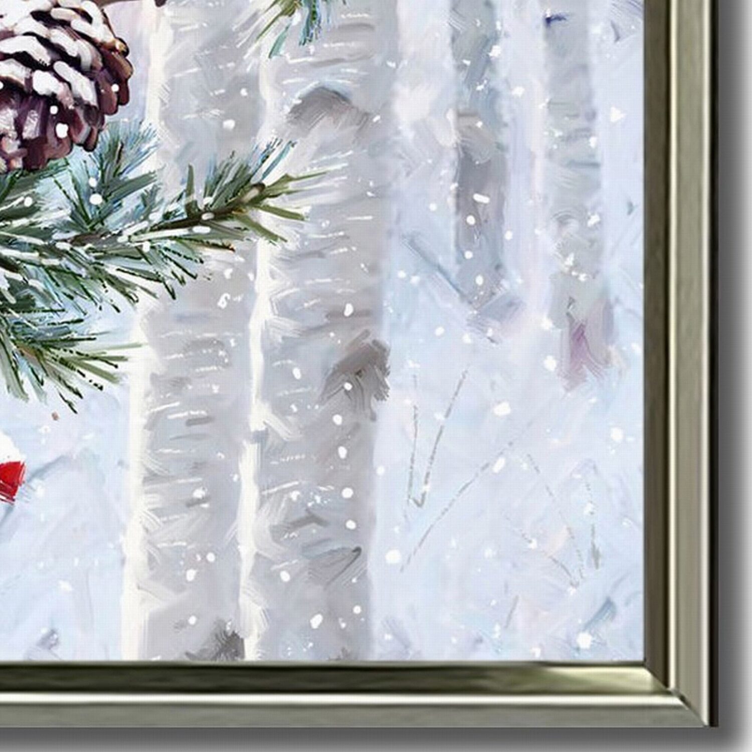 Streamline Art Robins In Winter Forest Embellished Canvas Art