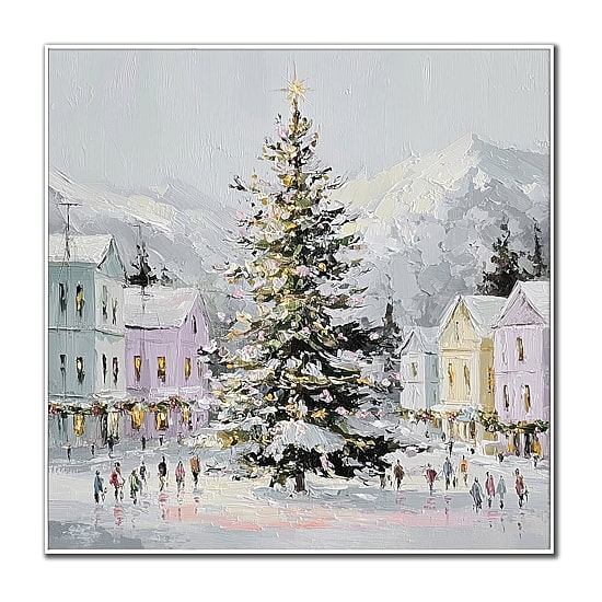 Streamline Art Christmas In The Village Embellished Canvas Art