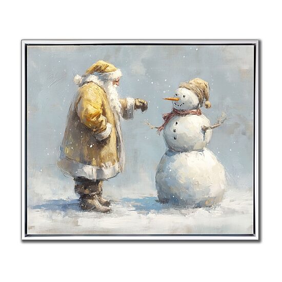 Streamline Art Gold Santa With Snowman Embellished Canvas Art