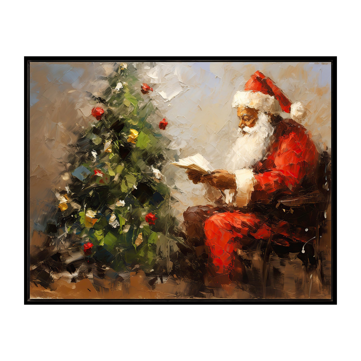 Streamline Art Black Santa Reading A Letter Framed Framed Canvas Art