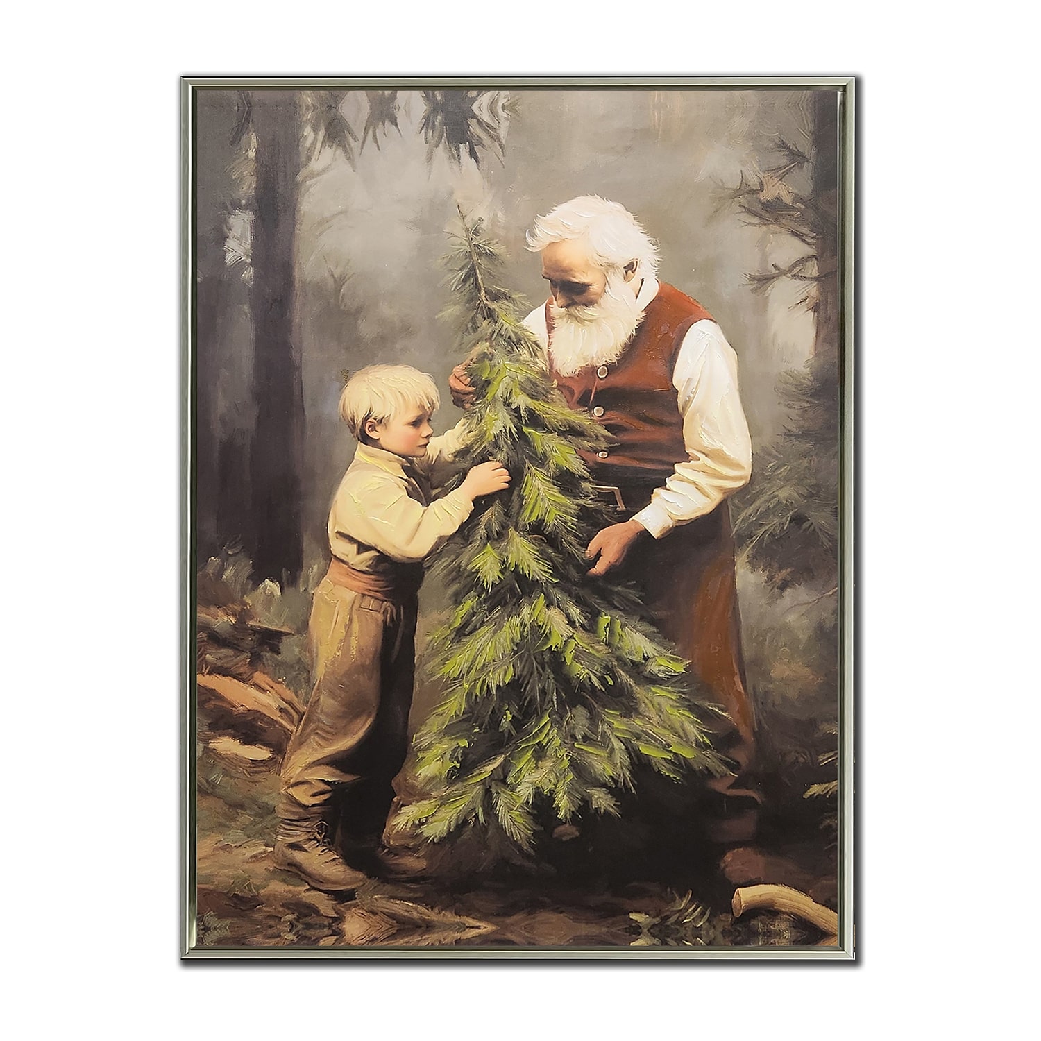 Streamline Art Traditional Santa And Tree Embellished Canvas Art