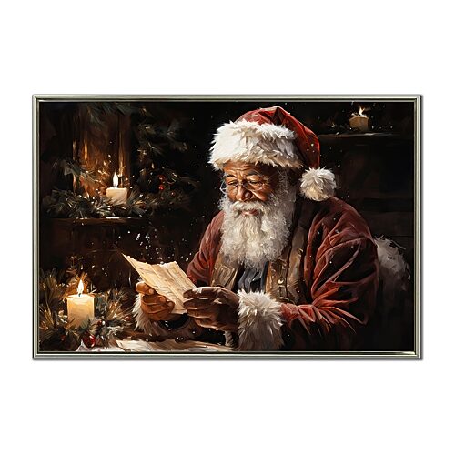 Streamline Art Santa Reading A Letter Embellished Canvas Art In Red