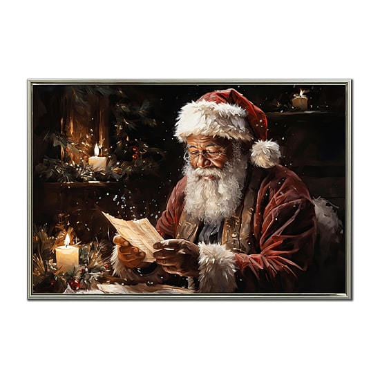Streamline Art Santa Reading A Letter Embellished Canvas Art