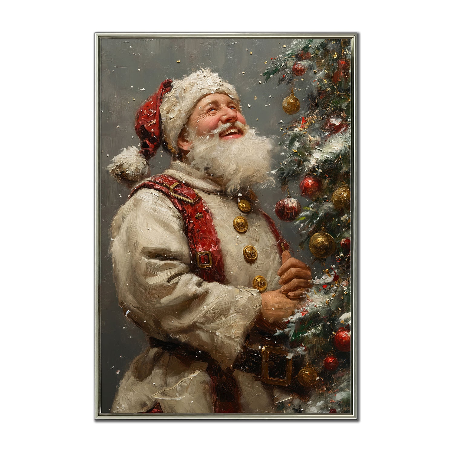 Streamline Art Santa Claus And Christmas Tree Embellished Canvas Art