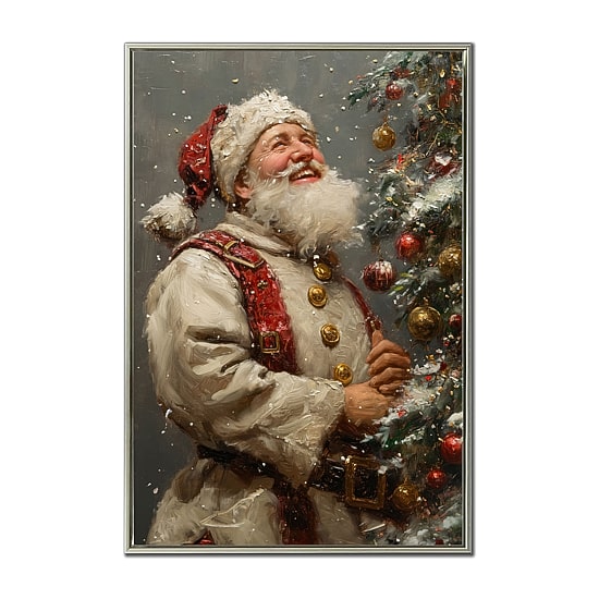 Streamline Art Santa Claus And Christmas Tree Embellished Canvas Art