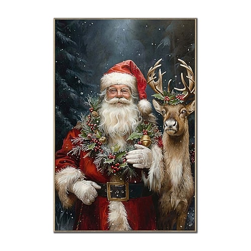 Streamline Art Santaâs Loyal Companion Embellished Canvas Art In Red