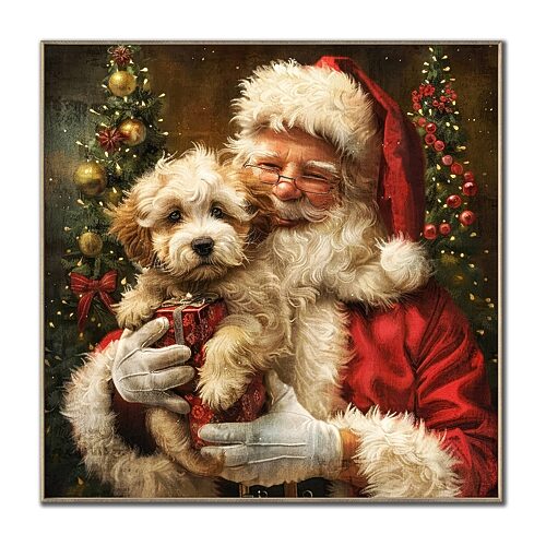 Streamline Art Santaâs Best Friend Embellished Canvas Art In Red