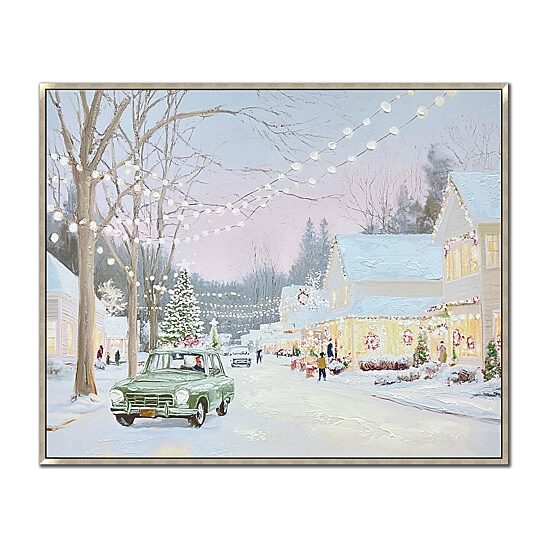 Streamline Art Holiday Evening On Main Street Embellished Canvas Art