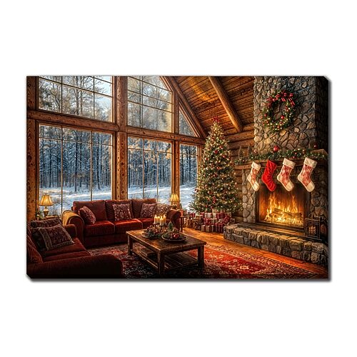Streamline Art Christmas Lodge Glow Light-up Canvas Art In Brown