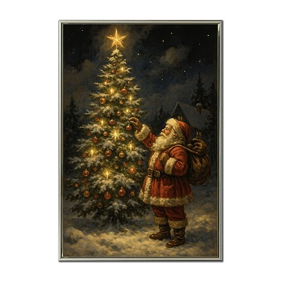 Streamline Art Santa Decorating Tree Embellished Canvas Art